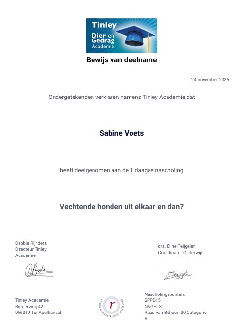 Certificaat Vechtende honden uit elkaar en dan?